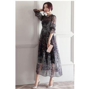 マキシ丈 ワンピース 花柄 シフォン ワンピー...の詳細画像5
