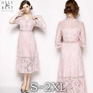 人気 Vネック レース ワンピース ドレス フリ...の商品画像