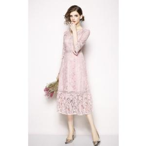 人気 Vネック レース ワンピース ドレス フ...の詳細画像2