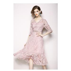 人気 Vネック レース ワンピース ドレス フ...の詳細画像5