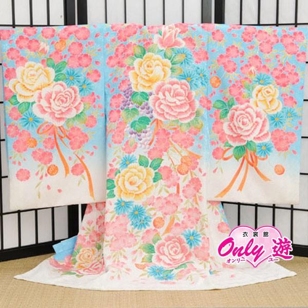 お宮参り/着物/レンタル/女の子/0-110OI/赤ちゃん/のしめ/掛け着物/初着/産着/ブルー/白...