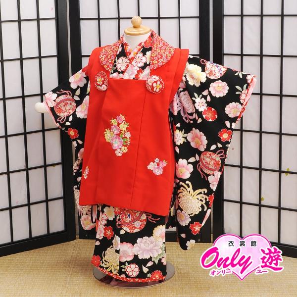 B19-0300/被布セット/レンタル/女の子/花夢二/03-159MR/七五三/3歳/赤/黒/古典...