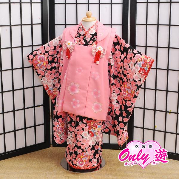 B21-0275/被布セット/レンタル/女の子/花夢二/03-173MR/七五三/3歳/ピンク/黒/...