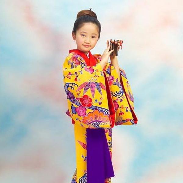 E/四ツ身セット/レンタル/女の子/07-153/七五三/7歳/7歳着物/帯/草履/小紋柄/琉球紅型...