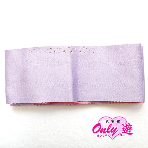 ジュニア袴下帯/単衣帯/無地/13-OB-0102IM/リバーシブル/うす紫×ピンク/ラインストーン...