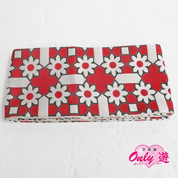 03-24/半幅帯/おりびと/37-OB-0914BN　/リバーシブル/柄入/オフ白×赤/レディース...