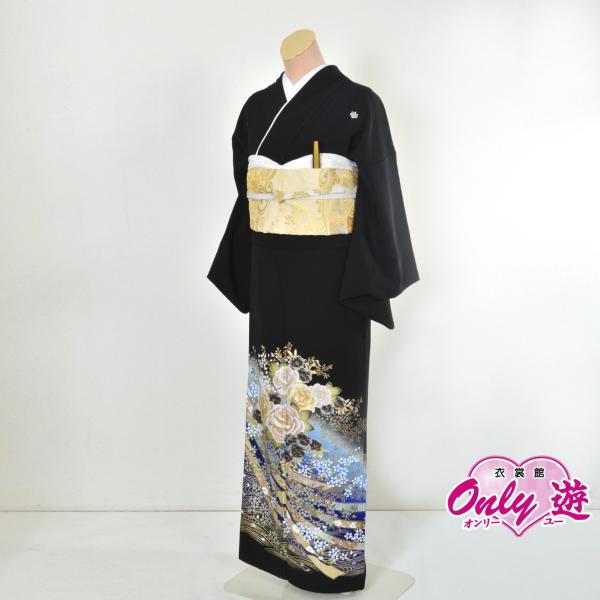 留袖セット/レディース/40-017BN/Mサイズ/結婚式/レンタル/黒留袖/フォーマル/五ツ紋/五...