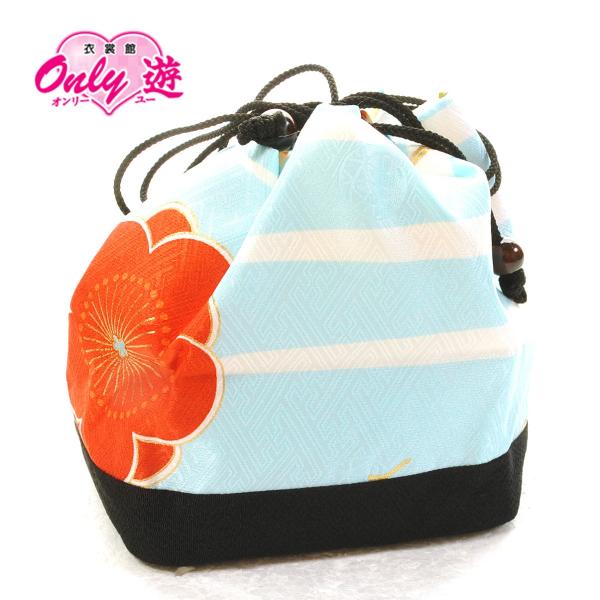 巾着/レディース/KN-213/卒業式/街着/ゆかた/レンタル/水色/友禅/着物レンタル