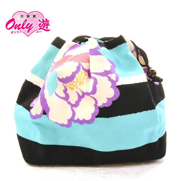 巾着/レディース/KN-214/卒業式/街着/ゆかた/レンタル/水色/友禅/着物レンタル