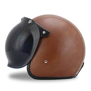 Woljay 3/4 オープンフェイス ヘルメット オートバイヘルメット フラットレザー バブルシールド ブラウン M Open Face helmet｜onlyyouone