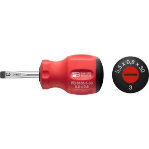 PB SWISS TOOLS ピービースイスツールズ スイスグリップ スタビーマイナスドライバー 刃先厚0.8X刃先幅5.5mm 全長80m｜onna