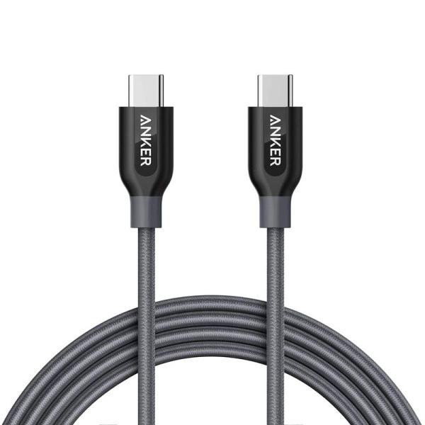 Anker PowerLine+ USB-C &amp; USB-C 2.0 ケーブル (1.8m グレー)...