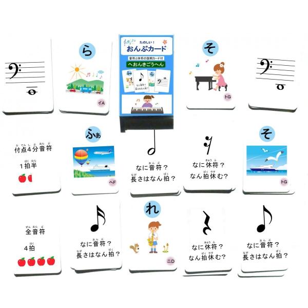 音符カード　ヘ音記号（音符と休符の説明付）