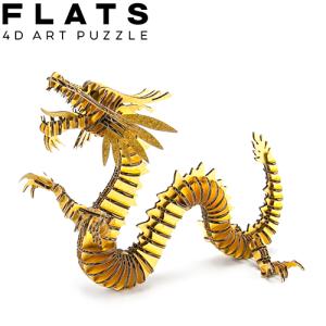 FLATS 4D アートパズル 辰段 たつだん(Dragon133_ngold) シート3枚/121パーツ ゴールド ペーパークラフト ゆうパケット送料込｜onsenken-oita