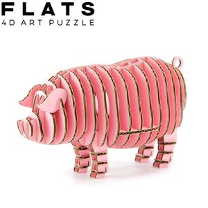 FLATS 4D アートパズル 豚段 ぶただん(PIG109_pink) ピンク シート3枚/52パーツ ペーパークラフト ゆうパケット送料込｜onsenken-oita