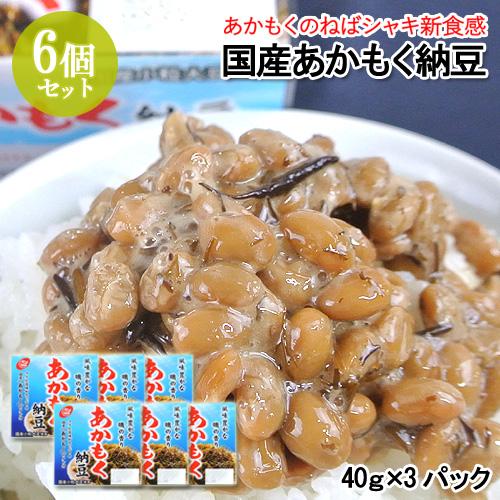 ねばシャキ新食感 国産あかもく納豆(40ｇ×3) 6個セット 小粒大豆 二豊フーズ 送料無料