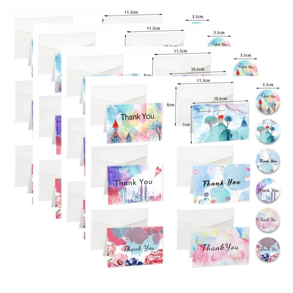 サンキューカード感謝カード 24枚セット 6種類 封筒 ステッカー付き 水彩 メッセージカード 感謝...