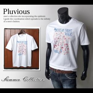 送料無料 メンズ Tシャツ 半袖 PLUVIOUS マップグラフィックデザイン クルーネック 綿100％ メール便対応｜onstyle
