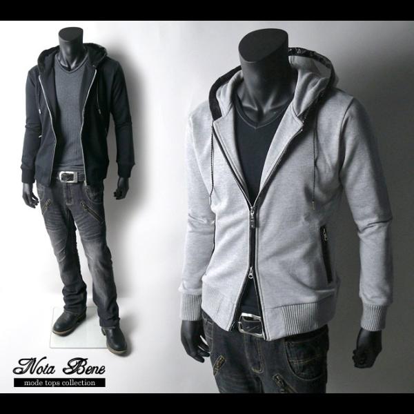 送料無料 Nota Bene パイソン型押し合皮切替ダブルジップ長袖パーカー