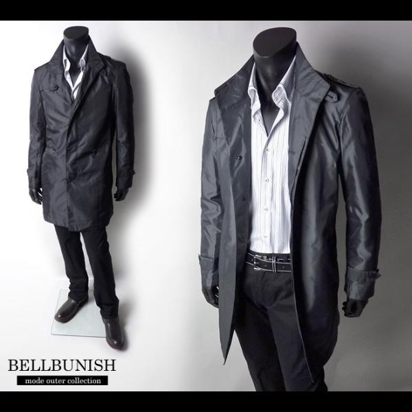 送料無料 BELLBUNISH 形態安定 サイネックス比翼ボタンボンディングスタンドカラーコート