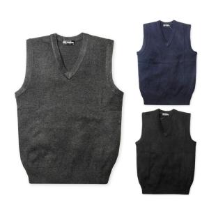 メンズ Vネックニットベスト 毛混 洗濯機で洗えるウォッシャブ