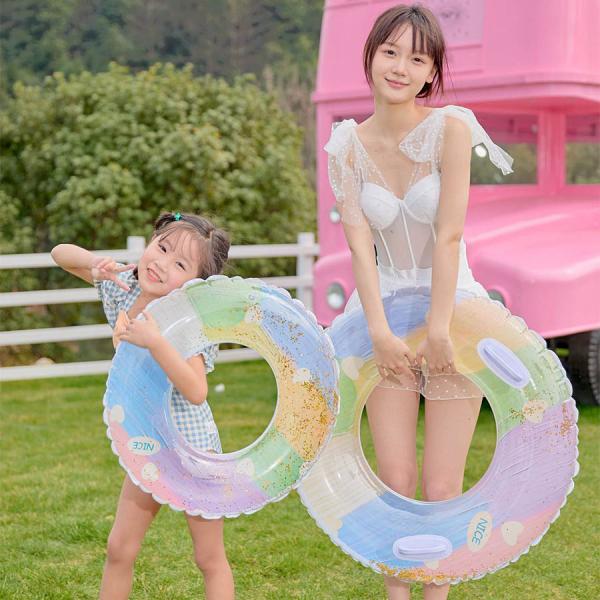 浮き輪 子供 大人 かわいい 直径60/80cm キラキラ カラフル 空気入れ 水遊び 夏 海 プー...