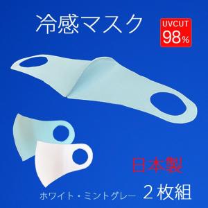 冷感マスク２枚組 上質素材で洗えます 吸汗 速乾 日本製 在庫有 送料無料 mask-03　ミントグレー