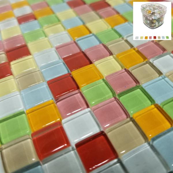 ガラス モザイク タイル バラ 全８色MIX 大容量 1500ｇ 収納ケース付 ＤＩＹ ハンドメイド...