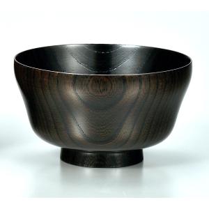 丼 大椀 山中塗 欅4.3まゆ型椀　黒摺 