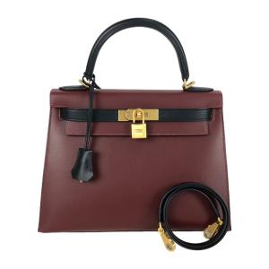 エルメス HERMES ケリー Y刻 ルージュアッシュ×ブラック　ボックスカーフ ゴールド金具 ハンドバッグ レディース 中古｜ookura7815