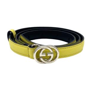 グッチ GUCCI インターロッキングG ベルト 370552 イエロー シルバー金具 レザー ベルト レディース 中古｜ookura7815