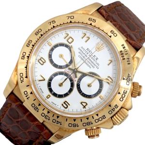 ロレックス ROLEX デイトナ 逆6 N番 16518 ホワイトアラビア YG/革ベルト 腕時計 メンズ 中古