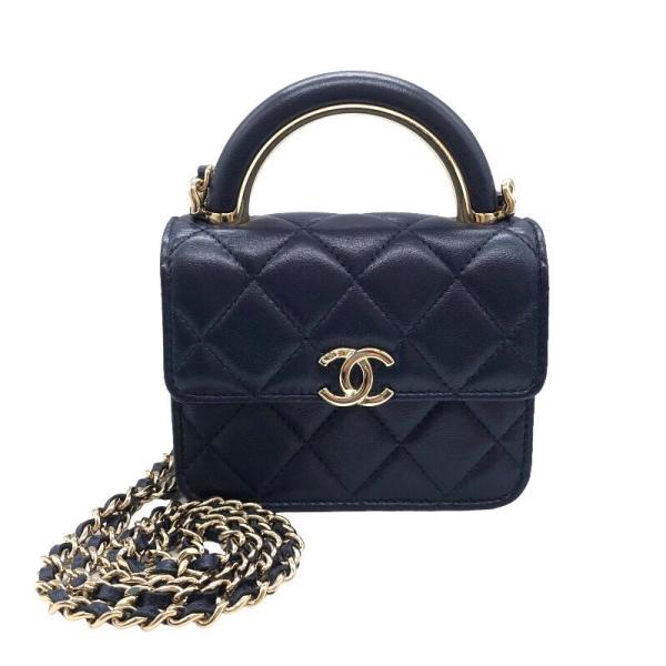 シャネル CHANEL ミニマトラッセチェーンクラッチバッグ ブルー ゴールド金具 ラムスキン ショ...