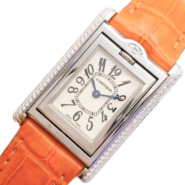 カルティエ Cartier タンクバスキュラント SM WA202751 K18WG/レザー 腕時計...