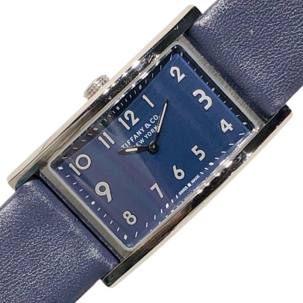 ティファニー TIFFANY＆CO イーストウエスト ミニ ネイビー ステンレススチール 腕時計 レ...