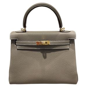 エルメス HERMES ケリー25　内縫い W刻 エトープ　GD金具 トゴ ショルダーバッグ レディース 中古