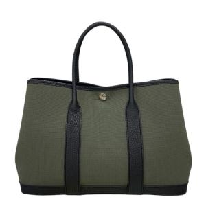 エルメス HERMES ガーデンパーティTPM B刻 カーキ×ブラック シルバー金具 トワル トートバッグ レディース 中古