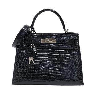 エルメス HERMES ケリー28 外縫い □E刻 ブラック シルバー金具 ポロサス ハンドバッグ ショルダーバッグ レディース 中古