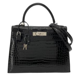 エルメス HERMES ケリー28 外縫い □D刻 ブラック SV金具 ポロサス ショルダーバッグ レディース 中古
