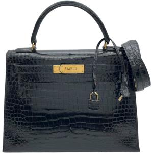 エルメス HERMES ケリー28 外縫い ○V刻 ブラック GD金具 ポロサスリセ ショルダーバッグ レディース 中古