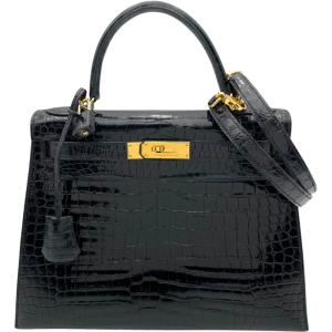 エルメス HERMES ケリー28 外縫い □E刻 ブラック GD金具 ポロサスリセ ハンドバッグ レディース 中古
