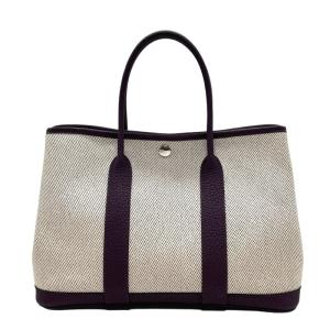 エルメス HERMES ガーデンパーティTPM U刻 エクリュ・レザン×SV金具 トワル・ネゴンダ ハンドバッグ レディース 中古