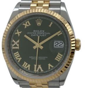 ロレックス ROLEX デイトジャスト36 オリーブグリーン 126233 グリーン K18/SS 腕時計 メンズ 中古