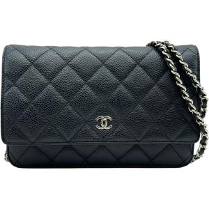 シャネル CHANEL マトラッセチェーンウォレット A33814 25番台 ブラック シルバー金具 キャビアスキン ショルダーバッグ レディース 中古