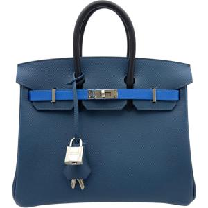 エルメス HERMES バーキン25 トリコロール K刻 ディープブルー/ブルーイドラ/ノワール エプソン ハンドバッグ レディース 中古