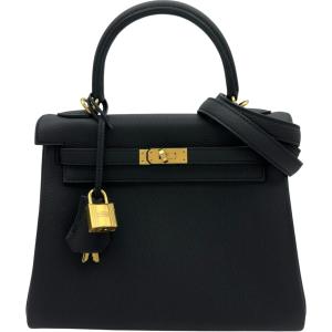 エルメス HERMES ケリー25 内縫い K刻 ブラック ゴールド金具 トゴ ショルダーバッグ レディース 中古