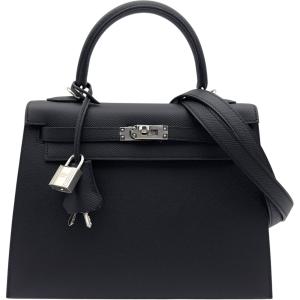エルメス HERMES ケリー25 外縫い G刻 ブラック シルバー金具 エプソン ハンドバッグ レディース 中古