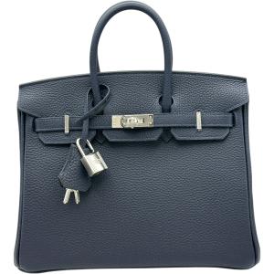 エルメス HERMES バーキン25 K刻印 ブルーニュイ シルバー金具 トゴ ハンドバッグ レディース 中古