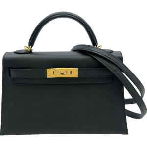 エルメス HERMES ミニケリー2 K刻 ブラック/ゴールド金具 エプソン ショルダーバッグ レディース 中古