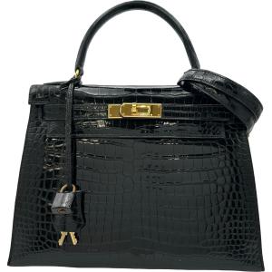 エルメス HERMES ケリー28 外縫い ブラック ールド金具 ポロサス ハンドバッグ レディース 中古